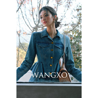 WANGXO｜口碑升级｜柔韧棉质牛仔｜复古画报感荷叶摆上衣＆直筒裤