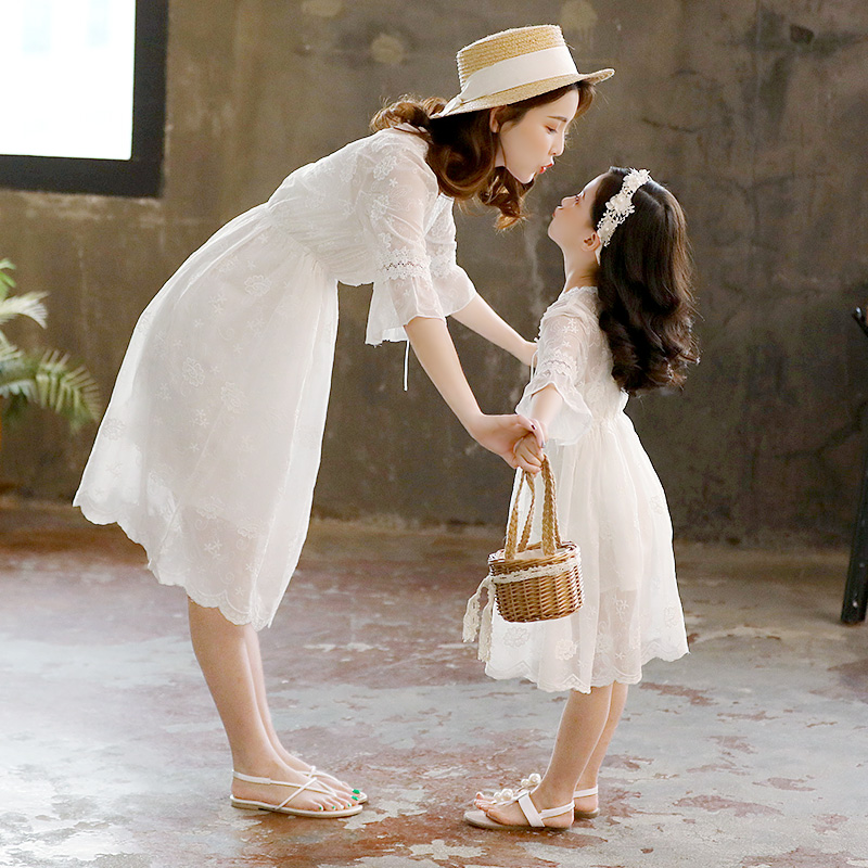 Girl Ocean Dress White Lace Dress Children Skirt Pro-Daughter Dress Summer Princess Dresses Summer Style Snowspun Dresses