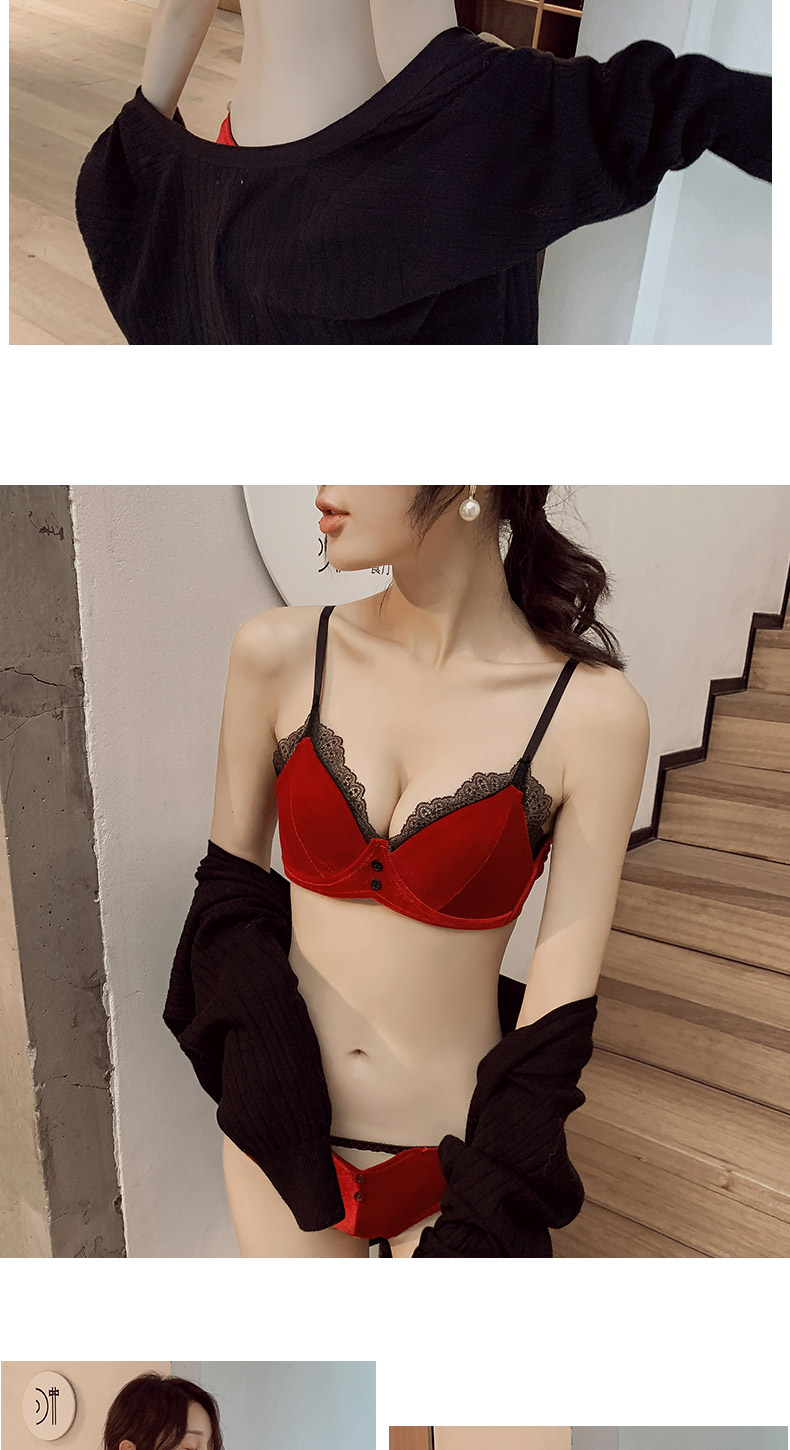 Nhung cổ điển trên bộ đồ lót của phụ nữ gió tòa nhỏ ngực thoải mái áo ngực mỏng + đồ lót không có vành áo ngực đồ lót nữ