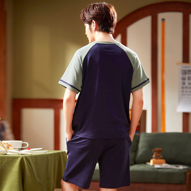 mens bông pajama quần short ngắn tay phim hoạt hình tuổi teen mỏng mens mùa hè quần áo nhà hai mảnh bộ.