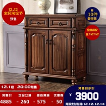 Gu Po full solid wood black walnut two door three door shoe cabinet storage cabinet collection American country furniture