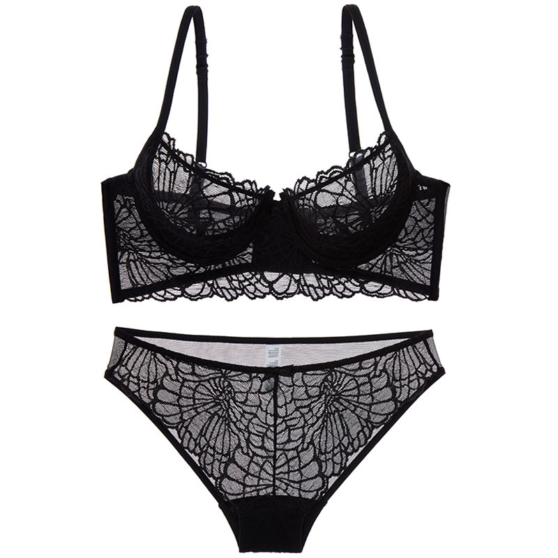 No sponge C cup D cup Ultra-thin breathable sexy large size underwear women's big chest gathered thin lace small cute fashion