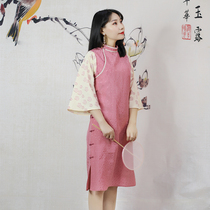  Xianyun Qingfeng original Republic of China style inverted big sleeve girl cheongsam Traditional handmade plate buckle cheongsam skirt summer