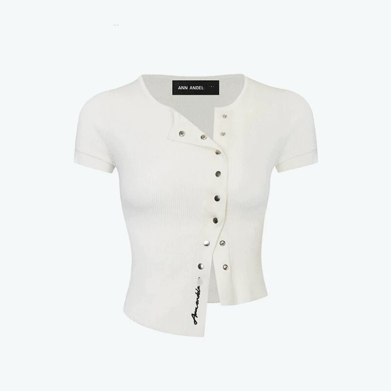 An Asymmetrical Short Sleeve Slim Cardigan Short Sleeve Slim Knit Jacket for Women
