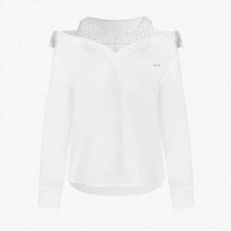 Star-Inspired An2026 New Women's Off-Shoulder Design, Elegant Style, Rhinestone Long-Sleeve Shirt Top for Women