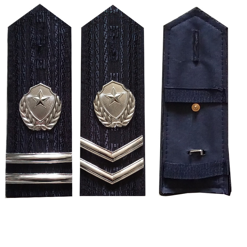 Security navy blue curved metal ear straps with two straight bars and one flower silver two curved bars and one flower shoulder strap