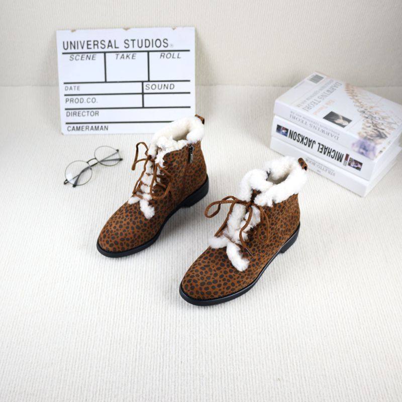 Genuine leather and fur thick heel plus velvet slimming women's Martin boots