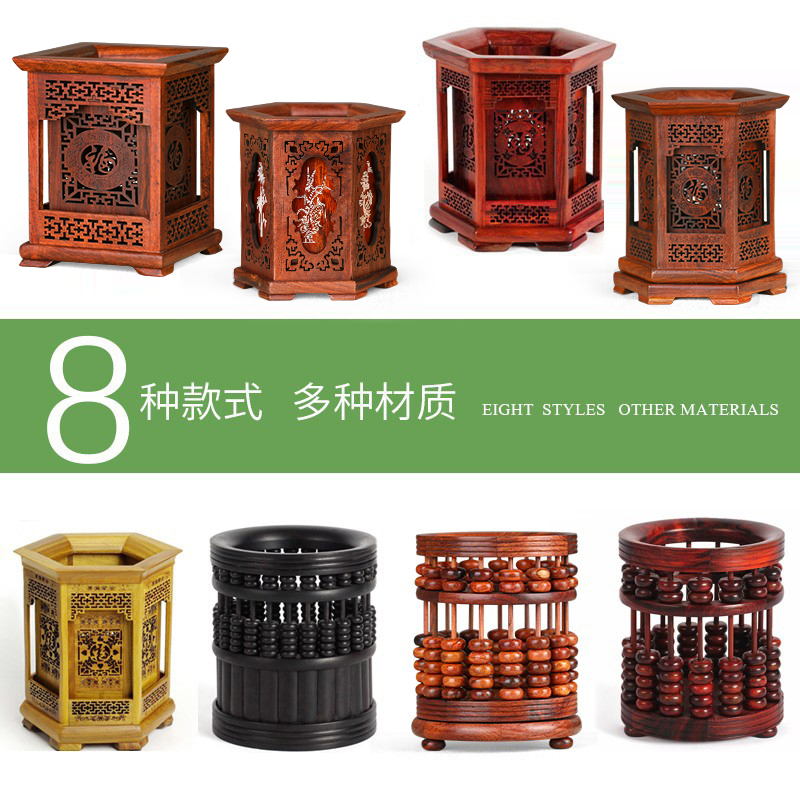 Laos big red sour branch pen holder Chinese mahogany carving handicraft decoration solid wood creative log brush holder