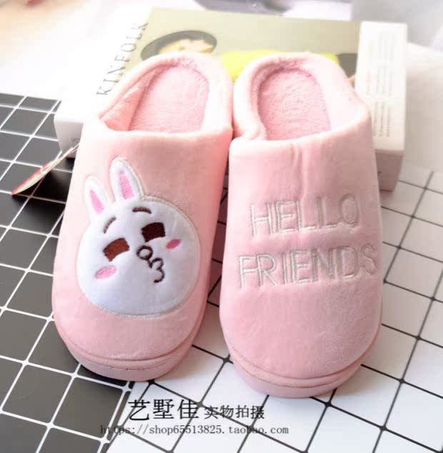 Mùa thu và mùa đông thêu gấu bông nhà thỏ đôi mẫu dày đáy chống trượt ấm áp thời trang dép bông Baotou dép hermes nữ