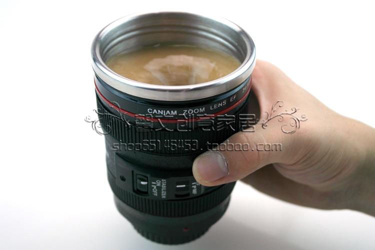 Canon SLR camera lens cup tự động trộn ly cà phê cách nhiệt có thể được in LOGO thép không gỉ bên trong cup