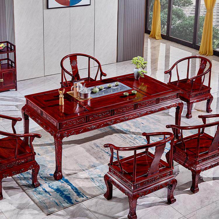 Rosewood tea table and chair combination new Chinese office household tea table mahogany kung fu tea table Zen solid wood table