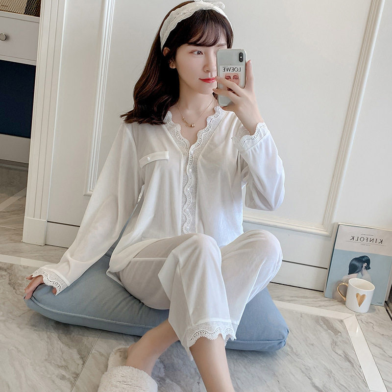 INS wind gold velvet simple sweet lace pajamas suit women's autumn and winter net red can wear fashion home clothes