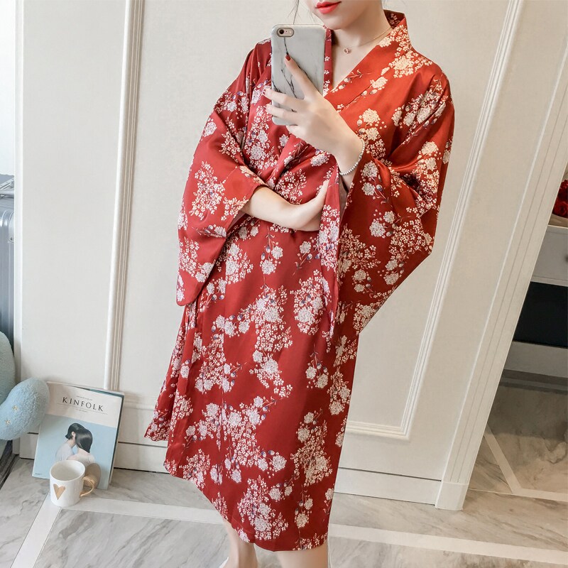 Long sleeves silk day series and sleeping dress pyjamas women sweet and silky silk Sexy Sleeping Robe Bathrobe home clothes