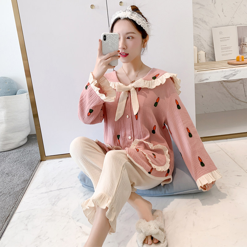 Pyjamas Spring long sleeve cotton INS red sweatshirt Japanese sweet princess girl home suit