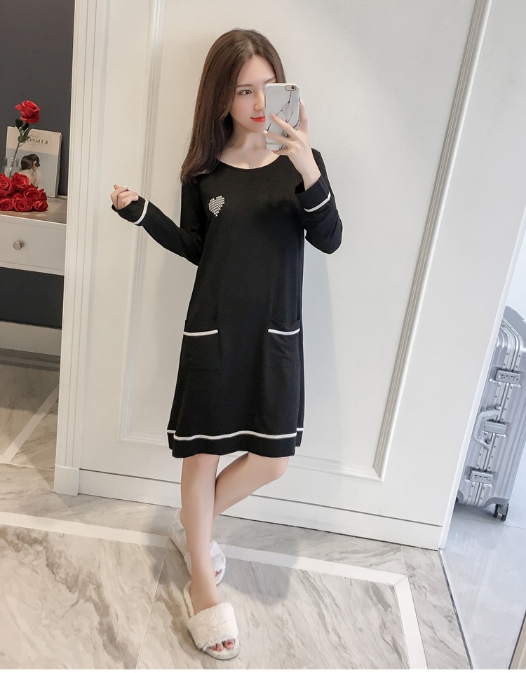 Phiên bản Hàn Quốc của cotton modal thời trang dài tay pad ngực áo ngủ lỏng áo ngực không mặc đồ ngủ phụ nữ phục vụ mùa xuân và mùa thu áo ngủ 2 dây