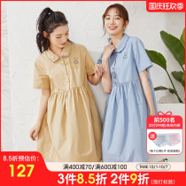 Pregnancy color pregnant women dress summer new casual simple solid color cotton lapel large size short sleeve breastfeeding dress