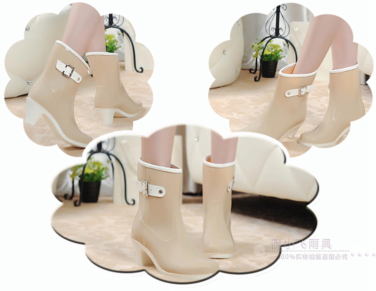 Han Faner không thấm nước và không trơn trượt giày cao gót nữ thanh lịch cao gót bốn mùa đông mùa đông có thể dày đặc màu sắc ủng đi mưa giày thể thao chống nước