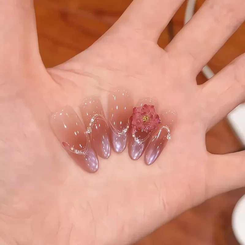 Yuanxi·Watching Flowers in the Mist·Blush Gradient Wearable Nails Purely Handmade Flower Filigree Enamel Whitening Premium Nail Art Yuanxi·Watching Flowers in the Mist·Blush Gradient Wearable Nails Purely Handmade Flower Filigree Enamel Whitening Premium Nail Art