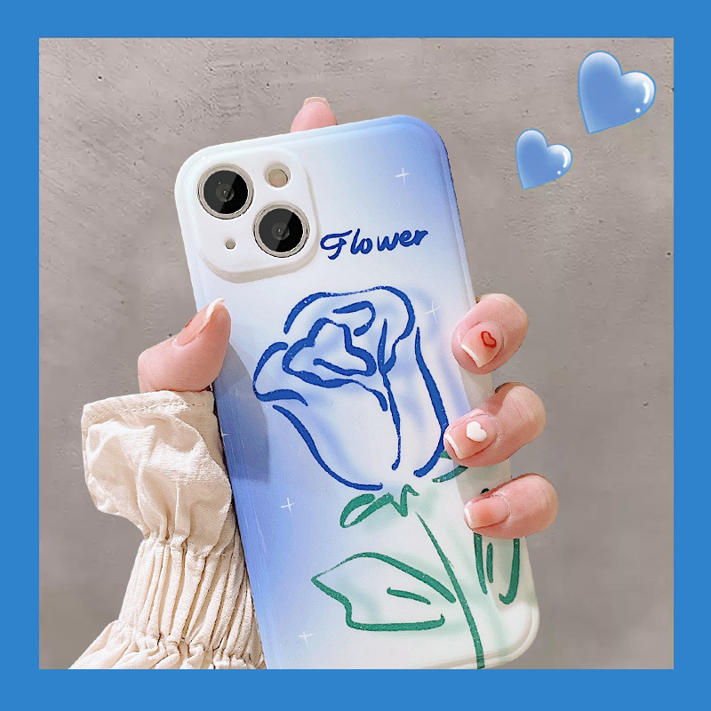Gradient blue rose suitable for Apple 13 mobile phone protective shell new iphone12promax all-inclusive simple ins trend