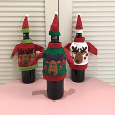 Чехол для бутылки christmas圣诞节平安夜麋鹿布艺装饰酒瓶衣酒吧香槟针织红酒套