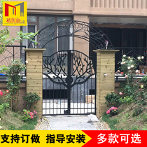 Custom wrought iron door Villa courtyard double door Country entrance door Garden wrought iron door single double open outdoor door