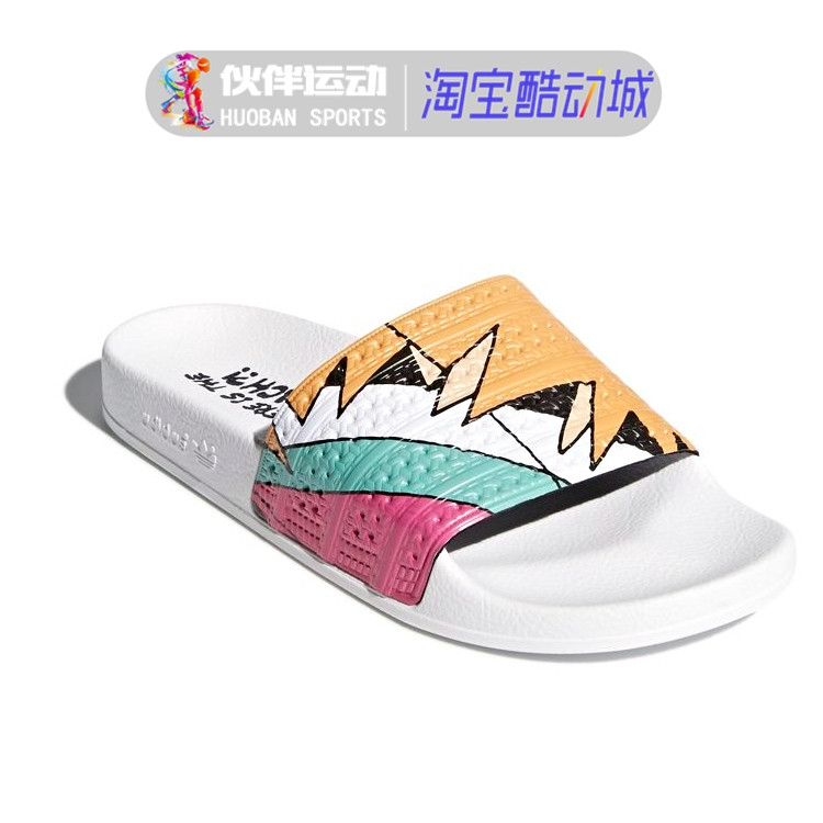 Adidas clover adilette đầy màu sắc chữ nam và nữ dép thể thao bãi biển CQ3097 CQ3096 - Dép thể thao dép bít mũi