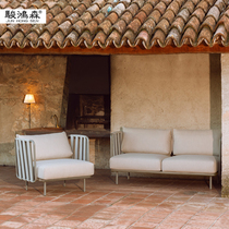 Outdoor rattan sofa teak teak teak combined patio sunscreen waterproof rattan chairs living-room terrace garden rattan furniture