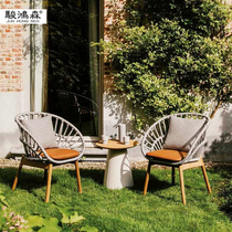 Outdoor Embalming Wood Table And Chairs Waterproof Sunscreen Outdoor Patio Casual Garden Open-air Balcony Terrace Rattan Chair Combination