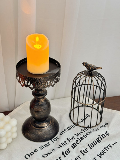 法式复古做旧罗马柱鸟笼烛台摆件香薰蜡烛台座客厅餐桌氛围感装饰