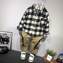 Boys plaid shirt long-sleeved fashion Korean edition 2021 spring new childrens pure cotton foreign style trend handsome shirt