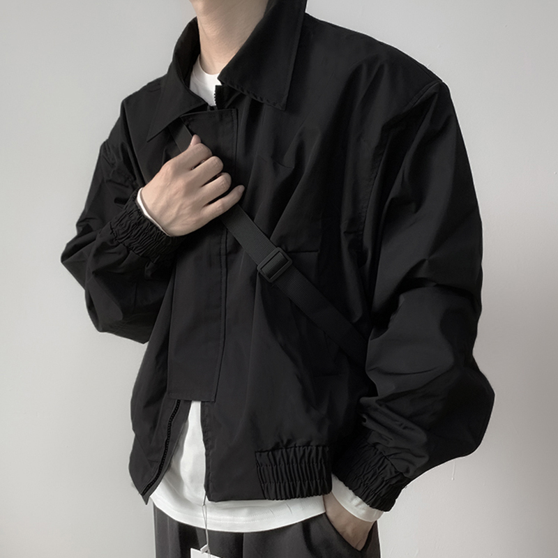Jacket for Men, Spring and Autumn, Casual Black Lapel Workwear, Korean Style, Loose, Trendy, Handsome, Short Top