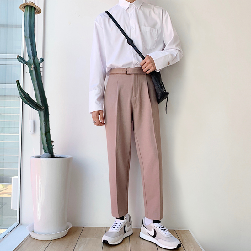 Casual trousers Men's spring and autumn wild loose suit pants Korean version of the trend wide leg pants drop sense black straight pants