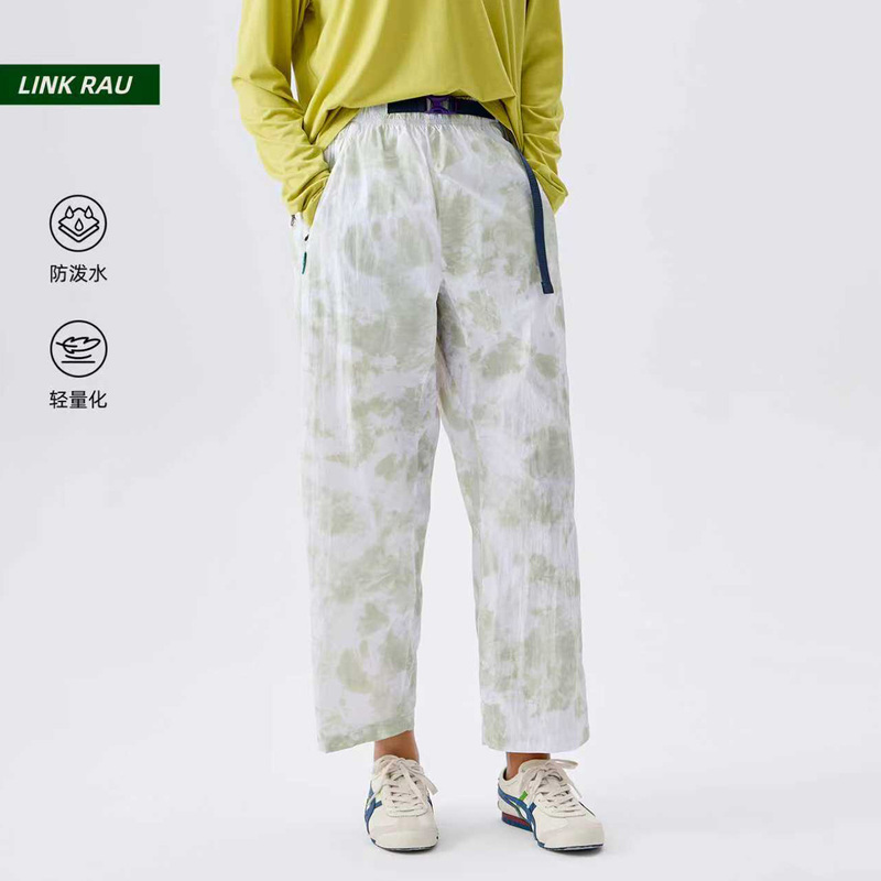 Link Rau Summer Imported Tie-Dye Printed Woven Fabric Urban Sports Lightweight Water-Repellent Nine-Point Straight Tapered Pants