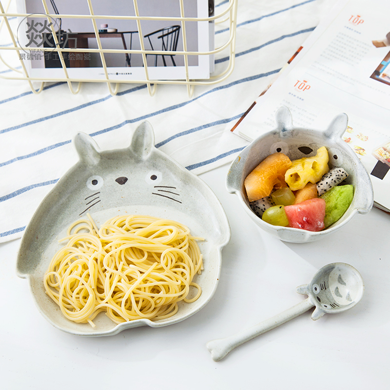 Japanese cartoon special-shaped chincho hand-painted underglaze ceramic tableware rice bowl ramen bowl rice bowl plate spoon fruit plate