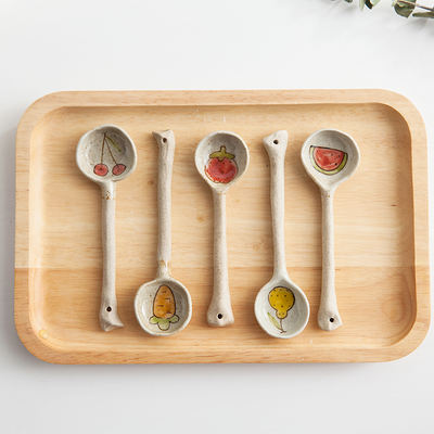 Strawberry and cherry handcrafted ceramic tableware, coarse earthenware spoons, rice spoons, soup spoons, creative and cute hand-painted long-handled porcelain spoons
