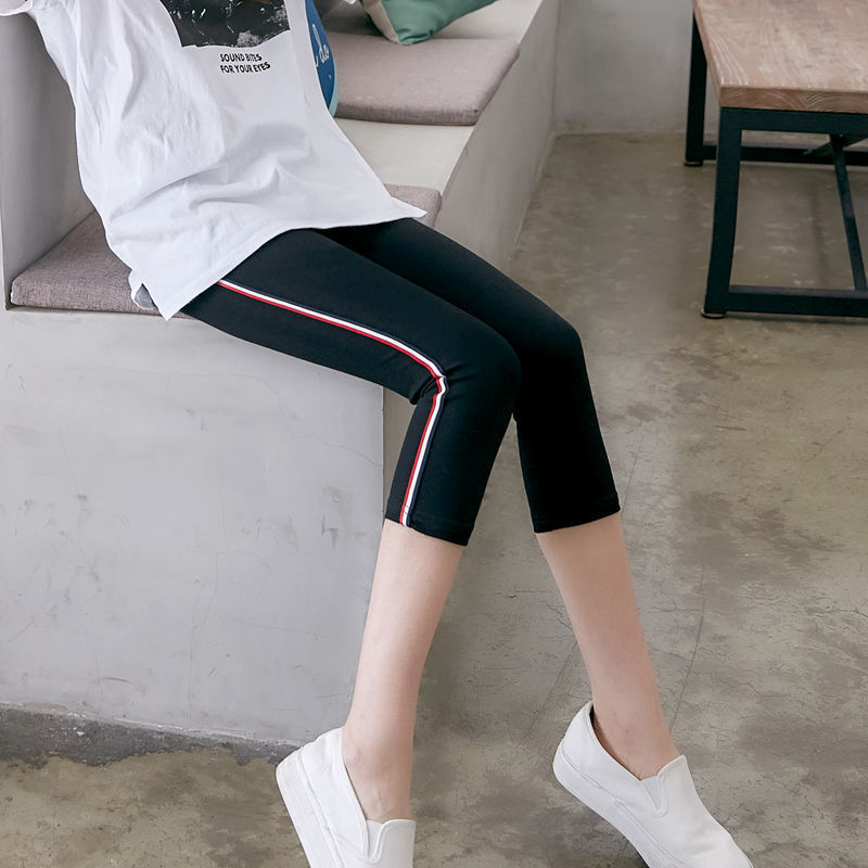 Summer and Autumn Sports Capri Leggings, All-Cotton, Suitable for Wearing Outside, Women's Over-The-Knee Thin Red-Edged Striped Mid-Length Pants, Stretchy, Slim-Fitting Summer and Autumn Sports Capri Leggings, All-Cotton, Suitable for Wearing Outside, Women's Over-The-Knee Thin Red-Edged Striped Mid-Length Pants, Stretchy, Slim-Fitting
