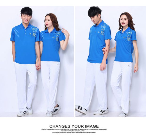 Jinguan mùa hè nhảy vuông áo thun quần ngắn tay thể thao phù hợp với nam và nữ Jiamusi thể dục nhịp điệu quần áo bóng mềm - Thể thao sau quần áo thể thao lining
