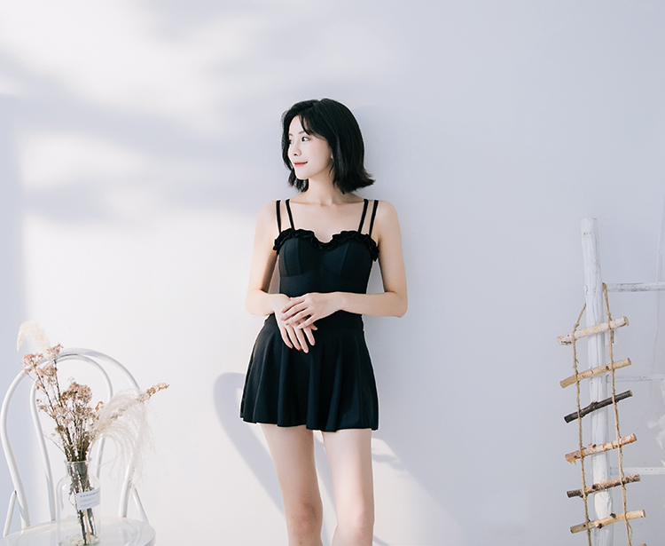 Áo tắm mới 2018 của Mulang nữ sinh viên bảo thủ Hàn Quốc nhỏ tươi đen giảm béo váy một mảnh mùa xuân nóng bỏng bikini một mảnh khoét eo