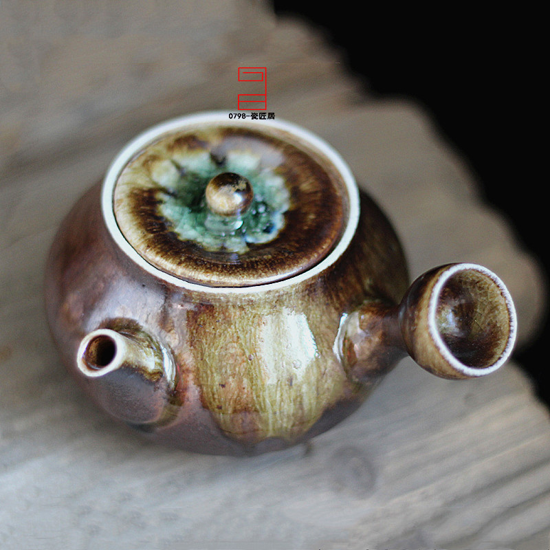 Ceramic hand-made natural falling ash wood-fired Chinese-style unglazed teapot Jingdezhen retro kung fu tea set kiln change