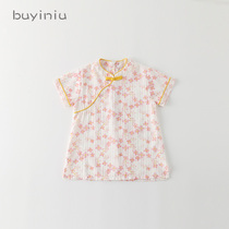Girls cheongsam cloth girls summer dress childrens foreign style costume Chinese style dress baby girl Summer princess dress