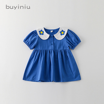 Girl dress cloth girl girl child foreign baby collar Princess dress summer short sleeve flower skirt