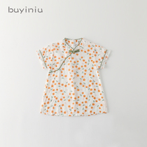 Girl cheongsam cloth girl summer dress female baby flower princess dress children summer Foreign style Chinese dress