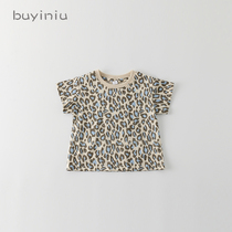 Girls short-sleeved T-shirt cloth girl summer dress baby Foreign BAO wine wine shirt Korean version of childrens summer Tide brand coat