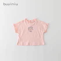 Childrens short sleeve T-shirt cloth girl summer clothes baby wooden ear Princess top girl Summer thin base shirt