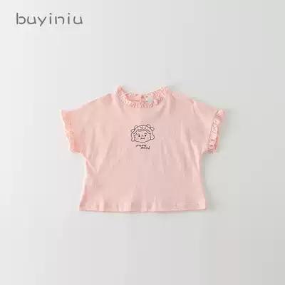 Children's short sleeve T-shirt cloth girl summer clothes baby wooden ear Princess top girl Summer thin base shirt