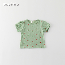 Girl T-shirt cloth girl girl new 2021 new children Cherry breathable short sleeve Korean version of child foreign style half sleeve shirt