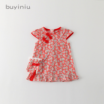 Girl cheongsam cloth girl Summer Girl baby Foreign style costume dress children Net red retro princess skirt