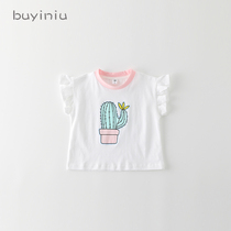 Girls short-sleeved T-shirt cloth girl 2021 New Korean childrens foreign style Tide brand coat baby fashionable summer clothes