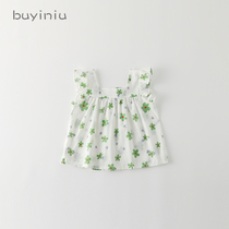 Female baby summer dress cloth girl girl Summer foreign princess coat Korean version of childrens sweet little flower doll shirt