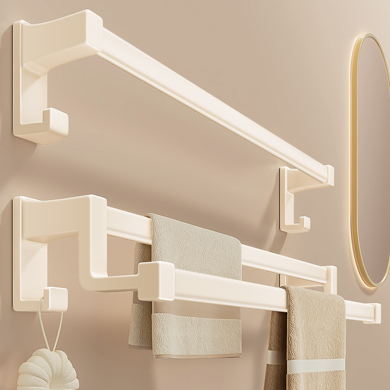 MILK WHITE HAIR TOWEL RACK TOILET FREE OF PUNCH BATHROOM TOILET BATHROOM HUNG TOWEL SINGLE POLE DOUBLE POLE BATH TOWEL RACK-TAOBAO